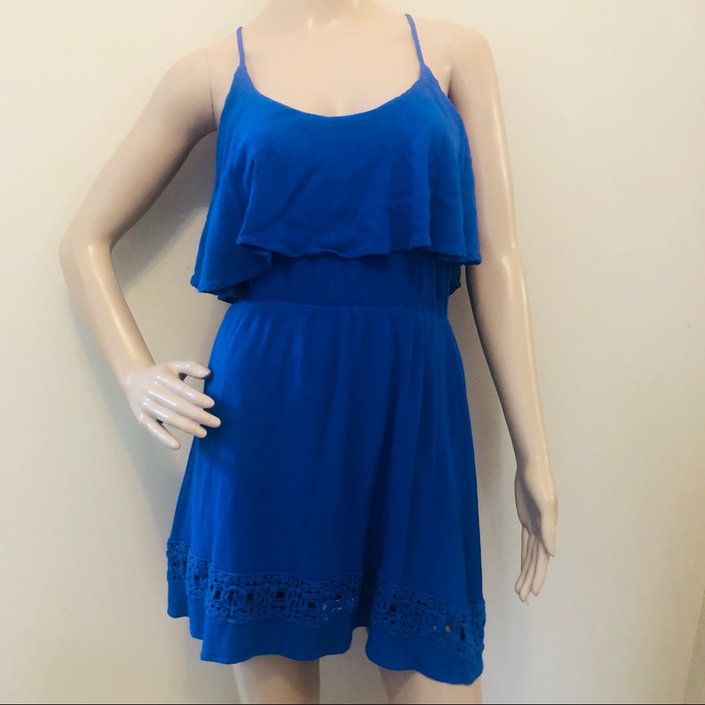Entro Royal Blue Ruffle Crochet Mini Dress